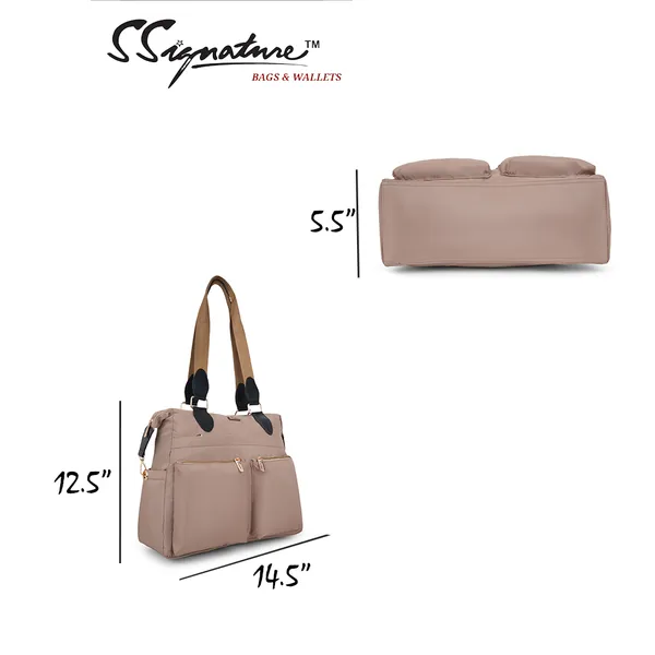 Signature_Beige_Fabric_Multi_Compartment_Adjustable_Strap_Diaper_Bag