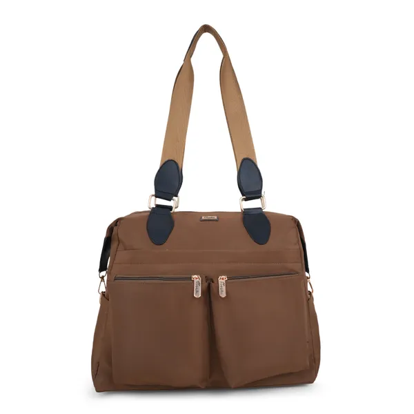 Signature_Brown_Faux_Leather_Adjustable_Strap_Tote_Bag_For_Women