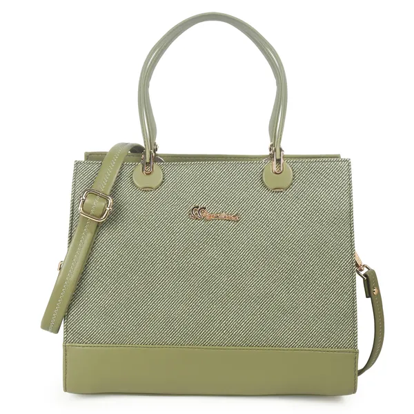 Signature_Sage_Green_Faux_Leather_Structured_Metallic_Hardware_Handbag_For_Women