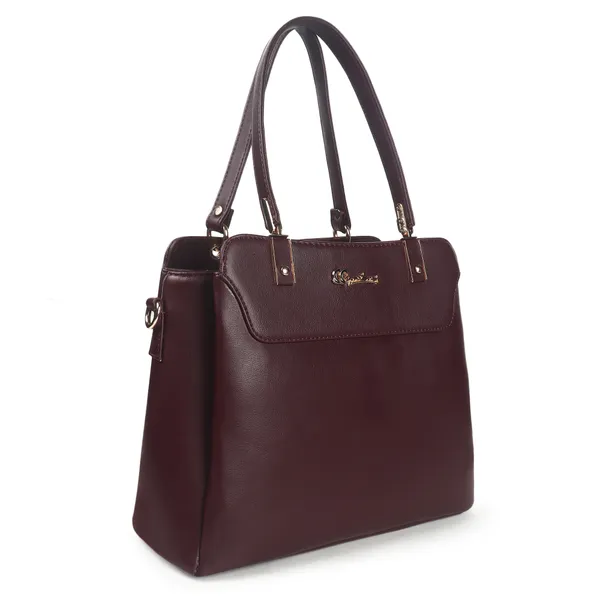 Signature_Maroon_Faux_Leather_Metal_Buckle_Zip_Shoulder_Bag_For_Women
