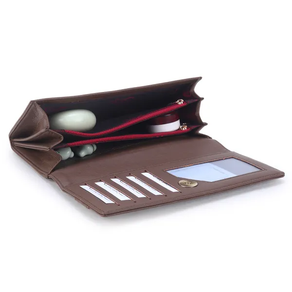 Signature_Brown_Leather_Buckle_Travel_Wallet_For_Women
