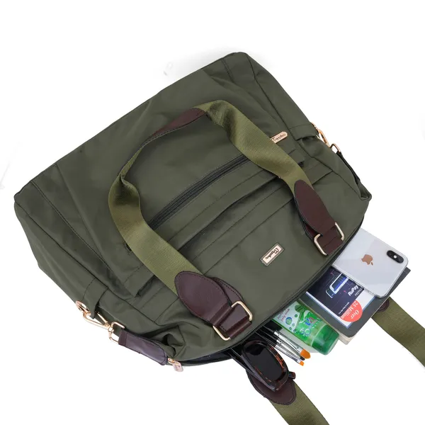 Signature_Olive_Green_Fabric_Multi_Compartment_Convertible_Diaper_Bag_For_Parents