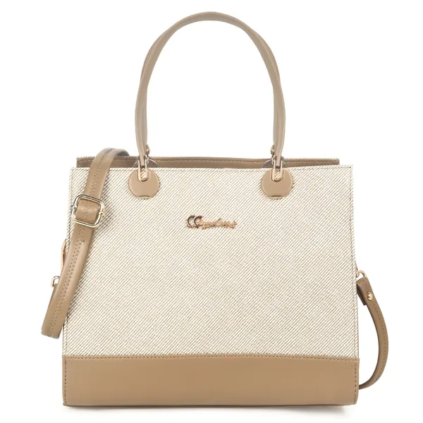 Signature_Two_Tone_Faux_Leather_Structured_Metal_Hardware_Handbag_For_Women