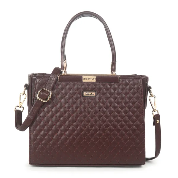 Signature_Brown_Quilted_Faux_Leather_Detachable_Strap_Tote_Handbag_For_Women