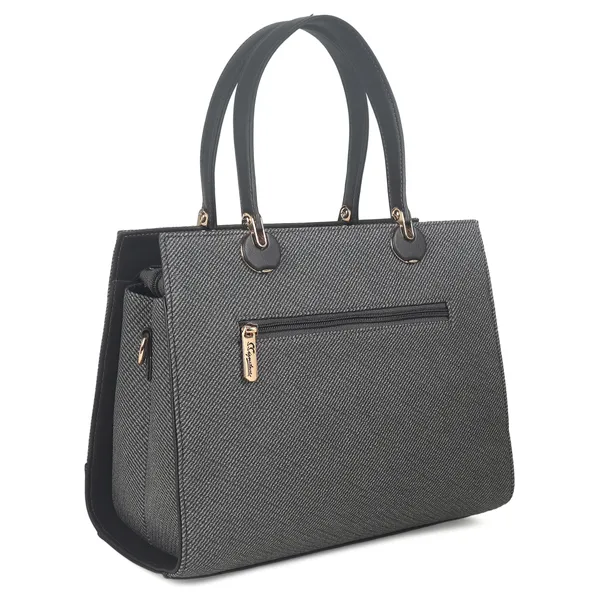 Signature_Grey_Textured_Faux_Leather_Metallic_Accent_Handbag_For_Women