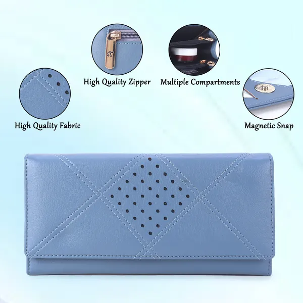 Signature_Blue_Leather_Perforated_Wallet_For_Women