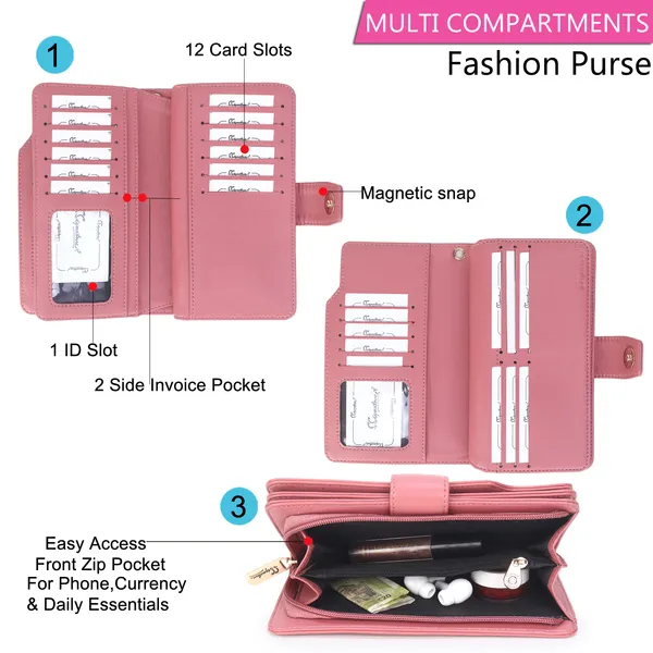 Signature_Pink_Faux_Leather_Wrist_Strap_Clutch_Wallet_For_Women