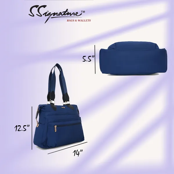 Signature_Navy_Blue_Fabric_Multi_Pocket_Adjustable_Strap_Tote_Bag_For_Women