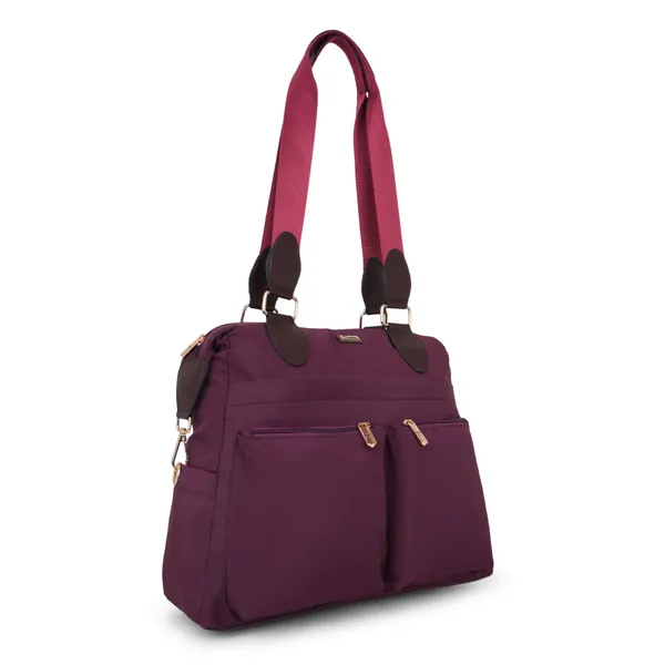 Signature_Purple_Faux_Leather_Multi_Compartment_Shoulder_Bag_For_Women