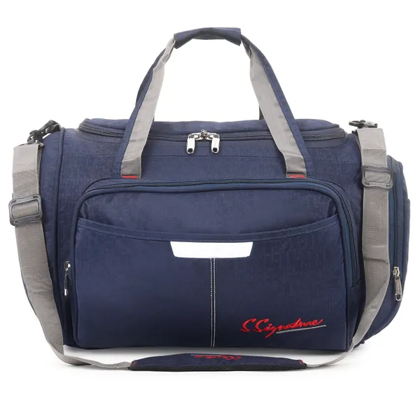 Signature_Navy_Blue_Fabric_Adjustable_Strap_Travel_Duffel_Bag_For_Men_And_Women
