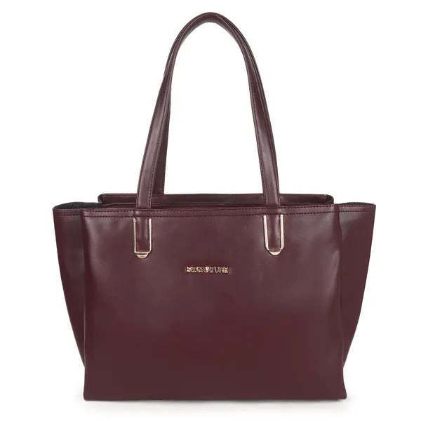 Signature_Maroon_Leather_Metallic_Zip_Handbag_For_Women