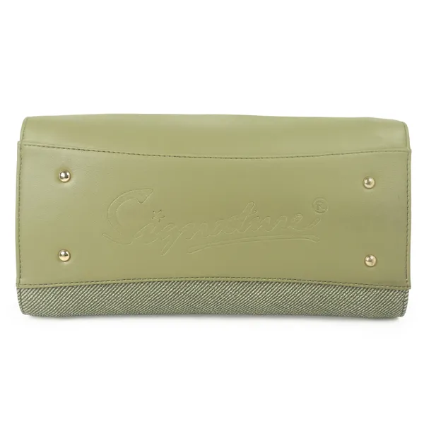 Signature_Sage_Green_Faux_Leather_Structured_Metallic_Hardware_Handbag_For_Women