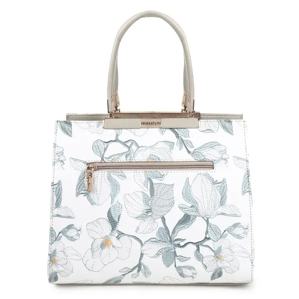 Signature_White_Fabric_Embroidered_Metallic_Accent_Handbag