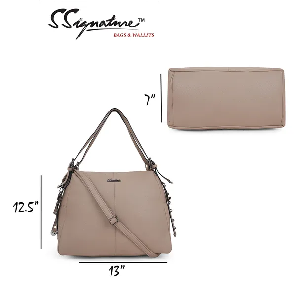 Signature_Beige_Faux_Leather_Adjustable_Strap_Tote_Handbag_For_Women