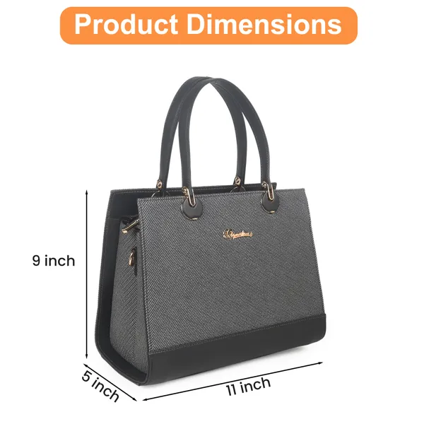 Signature_Grey_Textured_Faux_Leather_Metallic_Accent_Handbag_For_Women