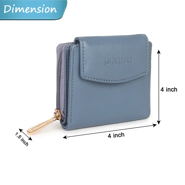 Signature_Blue_Faux_Leather_Tri_Fold_Zipper_Wallet_For_Women