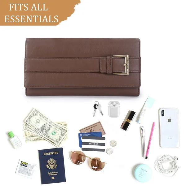 Signature_Brown_Leather_Buckle_Travel_Wallet_For_Women