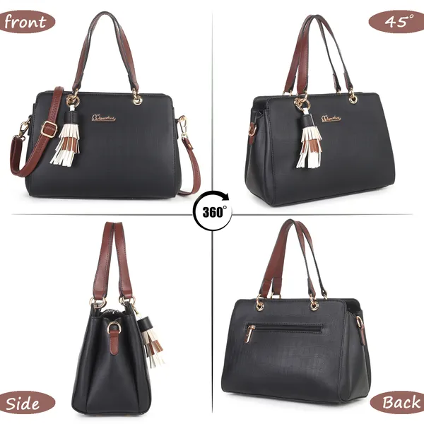 Signature_Black_Faux_Leather_Tassel_Dual_Strap_Handbag_For_Women