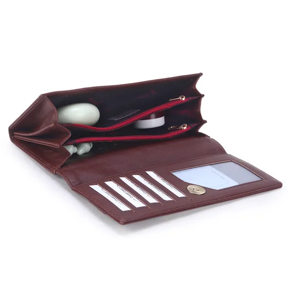 Signature_Maroon_Faux_Leather_Buckle_Wallet_For_Women