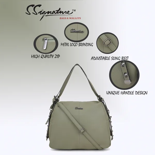 Signature_Olive_Green_Faux_Leather_Adjustable_Strap_Shoulder_Bag_For_Women