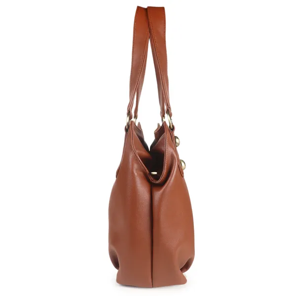 Signature_Tan_Brown_Faux_Leather_Classic_Handle_Handbag_For_Women