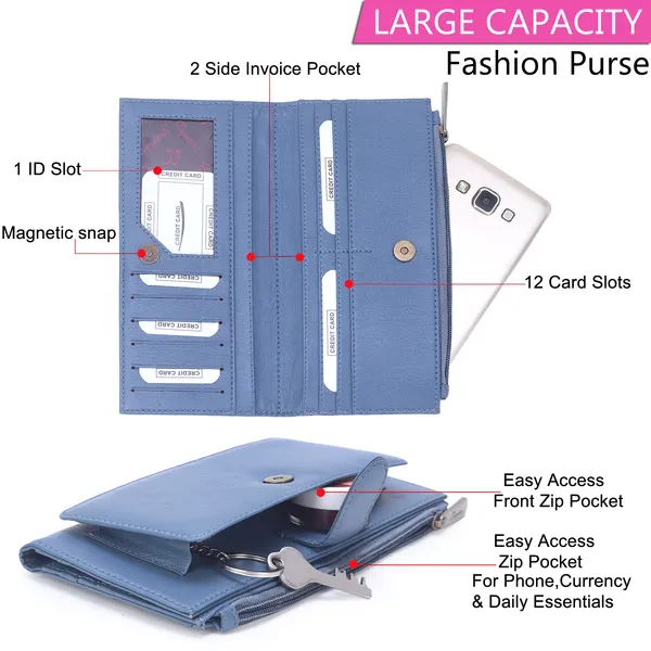 Signature_Blue_Faux_Leather_Zipper_Wallet_For_Women