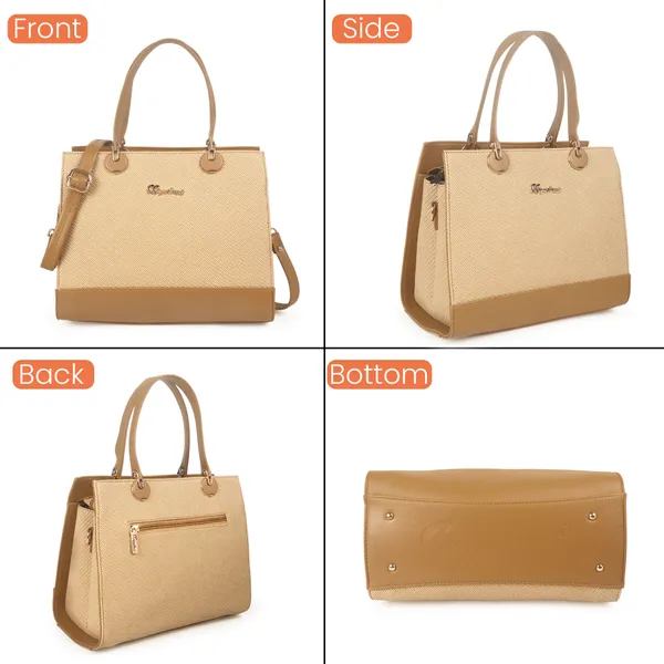 Signature_Beige_Two_Tone_Faux_Leather_Detachable_Strap_Handbag_For_Women
