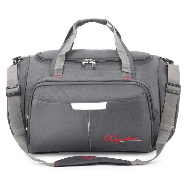 Signature_Grey_Fabric_Adjustable_Strap_Travel_Duffel_Bag