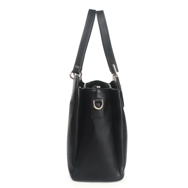 Signature_Black_Faux_Leather_Structured_Metal_Logo_Handbag