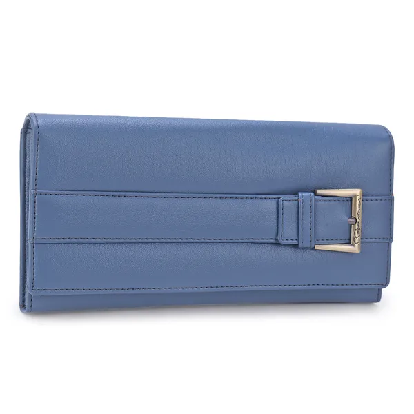 Signature_Blue_Faux_Leather_Multi_Compartment_Buckle_Wallet_For_Women