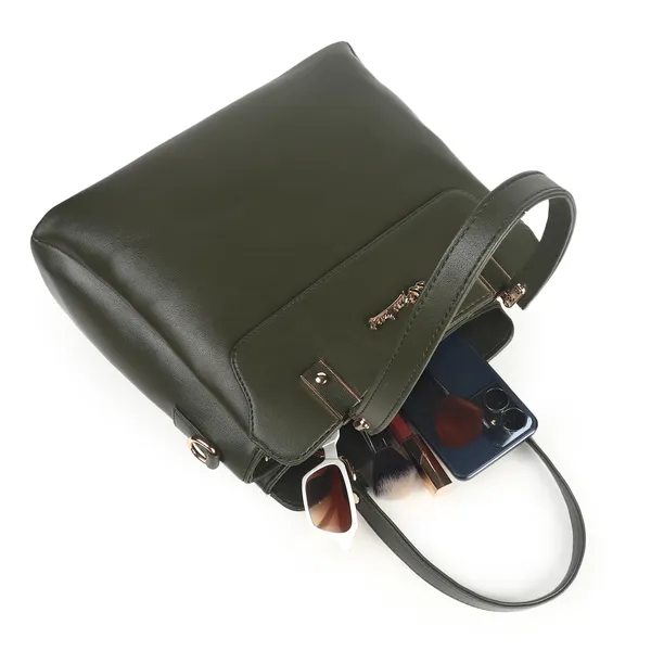 Signature_Olive_Green_Faux_Leather_Metallic_Hardware_Handbag