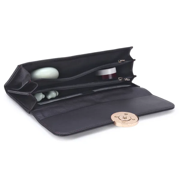 Signature_Black_Faux_Leather_Gold_Ring_Clutch_Wallet_For_Women