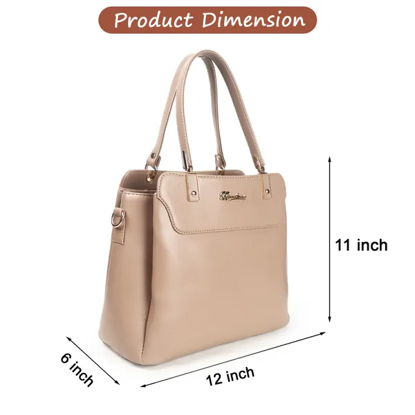 Signature_Beige_Faux_Leather_Structured_Metallic_Hardware_Handbag_For_Women