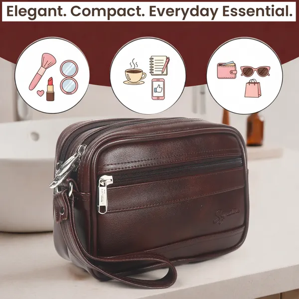 Signature_Brown_Leather_Multi_Compartment_Wristlet_Pouch_For_Men_And_Women