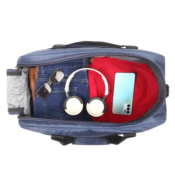 Signature_Navy_Blue_Fabric_Adjustable_Strap_Travel_Duffel_Bag_For_Men_And_Women