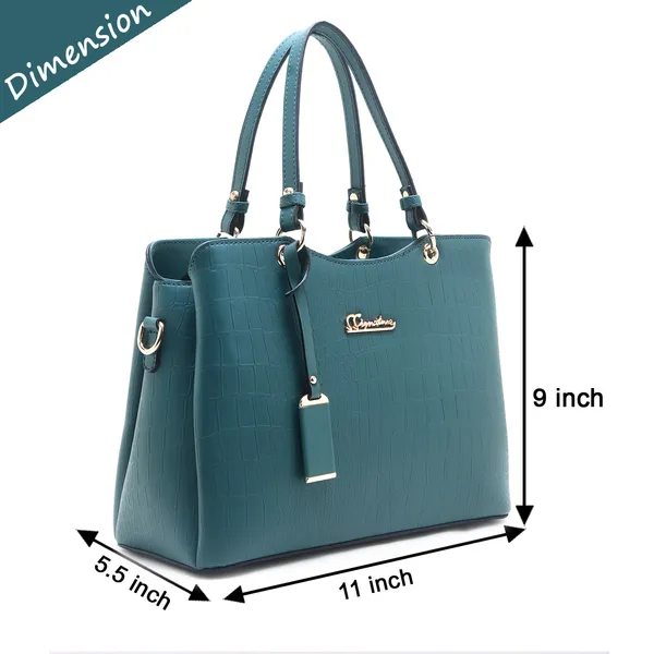 Signature_Teal_Faux_Leather_Multi_Compartment_Structured_Handbag_For_Women
