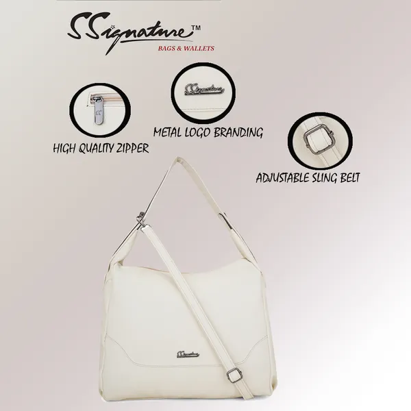 Signature_Off_White_Faux_Leather_Adjustable_Strap_Shoulder_Bag_For_Women