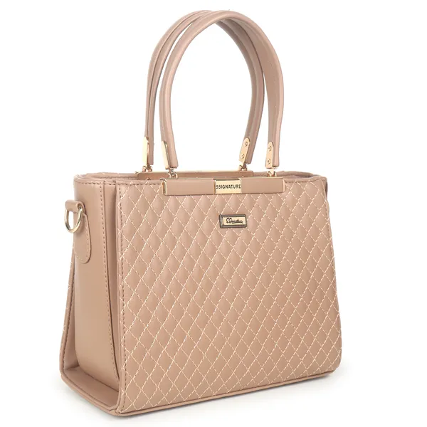 Signature_Beige_Quilted_Faux_Leather_Metallic_Zip_Handbag_For_Women