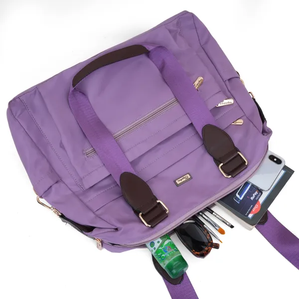 Signature_Purple_Fabric_Multi_Pocket_Adjustable_Strap_Tote_Bag_For_Women