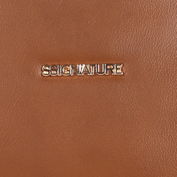 Signature_Brown_Faux_Leather_Multi_Compartment_Tote_Handbag_For_Women