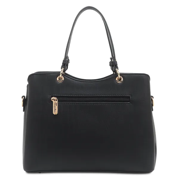 Signature_Black_Faux_Leather_Multi_Compartment_Handbag_For_Women