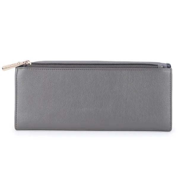 Signature_Grey_Faux_Leather_Multi_Compartment_Long_Wallet_For_Women