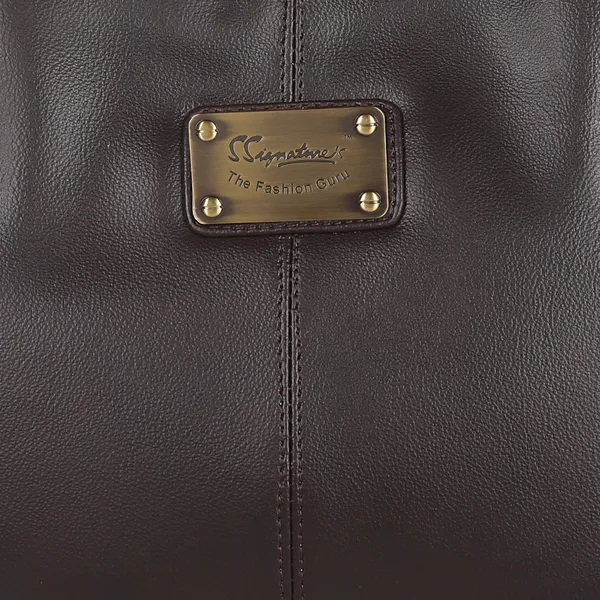 Signature_Brown_Leather_Metallic_Hardware_Handbag_For_Women