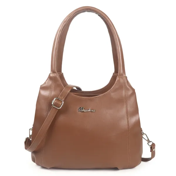 Signature_Brown_Leather_Metal_Buckle_Zipper_Handbag_For_Women