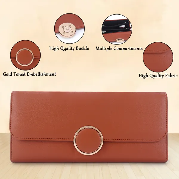 Signature_Rust_Brown_Faux_Leather_Ring_Accent_Wallet_For_Women