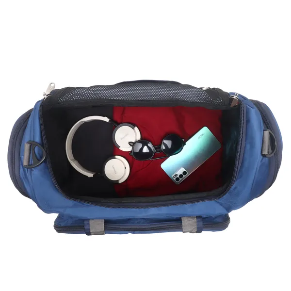 Signature_Blue_Grey_Fabric_Multi_Compartment_Adjustable_Strap_Duffel_Bag_For_Men_Women_And_Teens