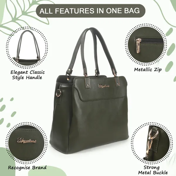 Signature_Olive_Green_Faux_Leather_Metallic_Hardware_Handbag