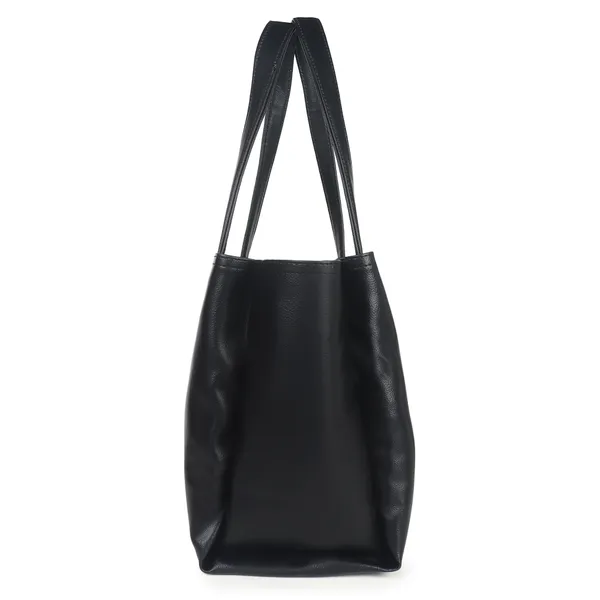 Signature_Black_Faux_Leather_Multi_Compartment_Metal_Zip_Tote_Handbag