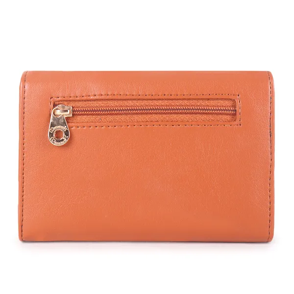 Signature_Coral_Orange_Faux_Leather_Tri_Fold_Compact_Wallet_For_Women