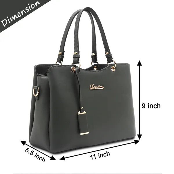 Signature_Grey_Faux_Leather_Metallic_Hardware_Handbag_For_Women